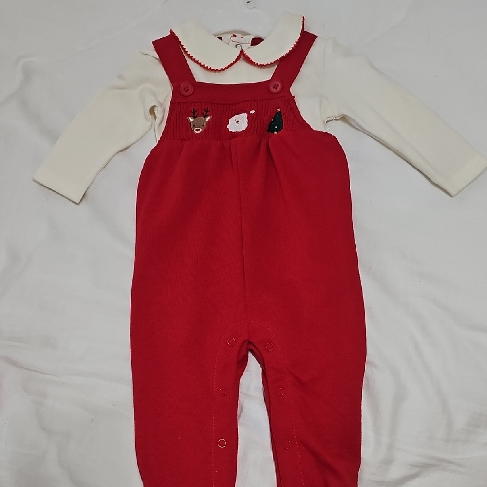 Starting Out Red Kids Overalls with Holiday Motifs